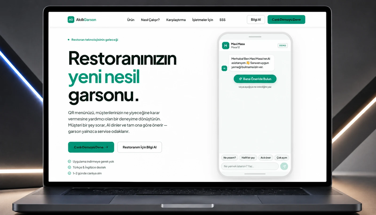 Akıllı Garson yeni nesil restoran garsonu tanıtım ekranı